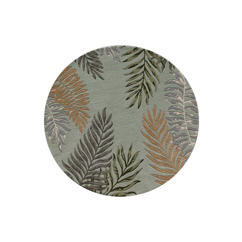 Domani Saunt Hand Tufted Wool Neutral & Tropical Area Rug - 5'6" Round - Light Sage