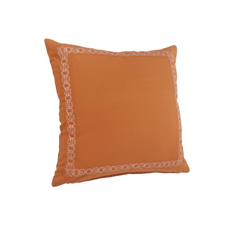 Handwoven Embroidered Border Square Throw Pillow - 20" - Cinnamon Orange