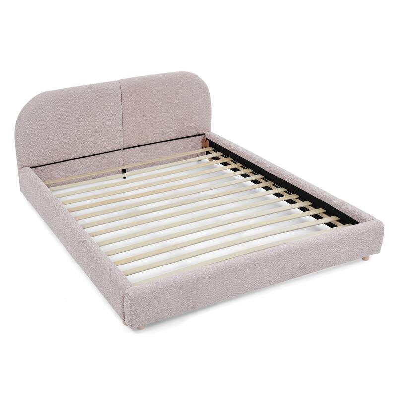 Fabric Upholstered Bed Frame Modern American Platform Bed Frame with Curved Headboard/Sturdy Legs Support/No Box Spring Needed
