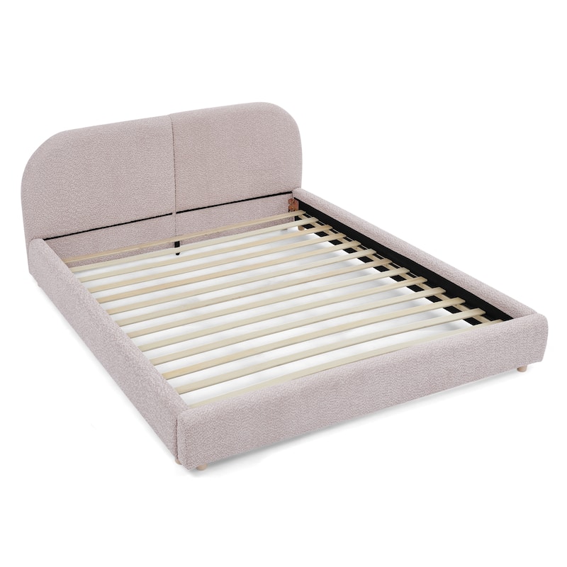 Stylish Curve-shaped Upholstered Platform Bed Frame Modern Minimalist Low Profile Bed with Curved Headboard Optional Storage Bed