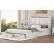 preview thumbnail 4 of 10, Queen Platform Kids Bed Frame with Upholstered Headboard & Drawers, Antique White