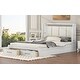 preview thumbnail 4 of 10, Queen Size Solid Wood Platform Bed with Upholstered Headboard, Kids Bed Frame with 2-Storage Drawers for Bedroom, Antique White