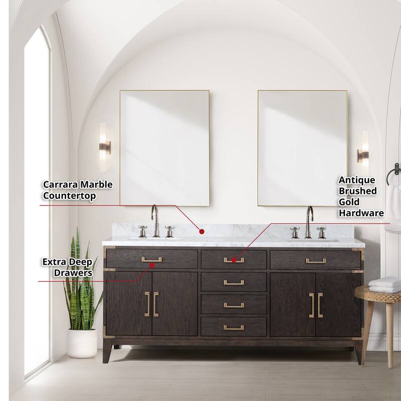 Lexora Laurel Bath Vanity, Carrara Marble Top, Faucet Set, and Mirror