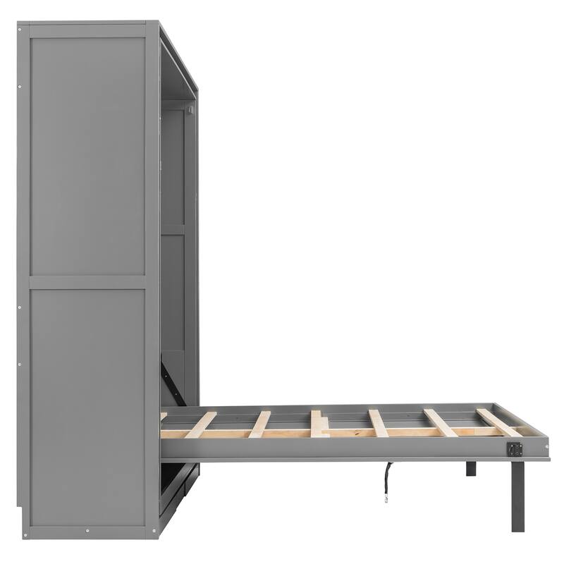 Rotating Queen Murphy Bed with Hidden Storage, Space-Saving Wall Bed for Home Office