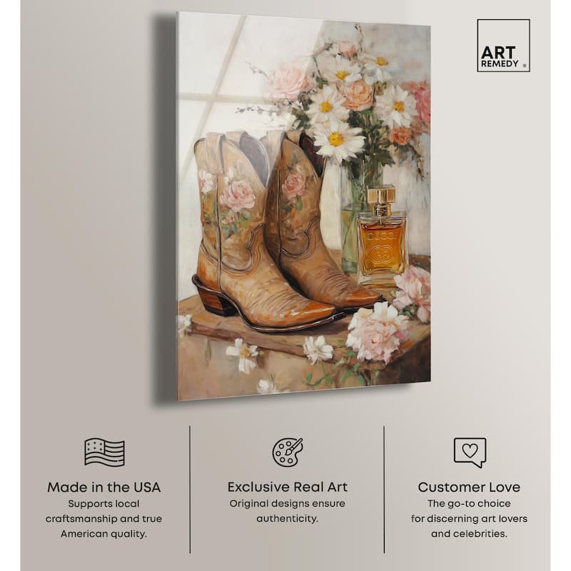Delicate Floral Boots II Acrylic by Art Remedy, Ready to Hang