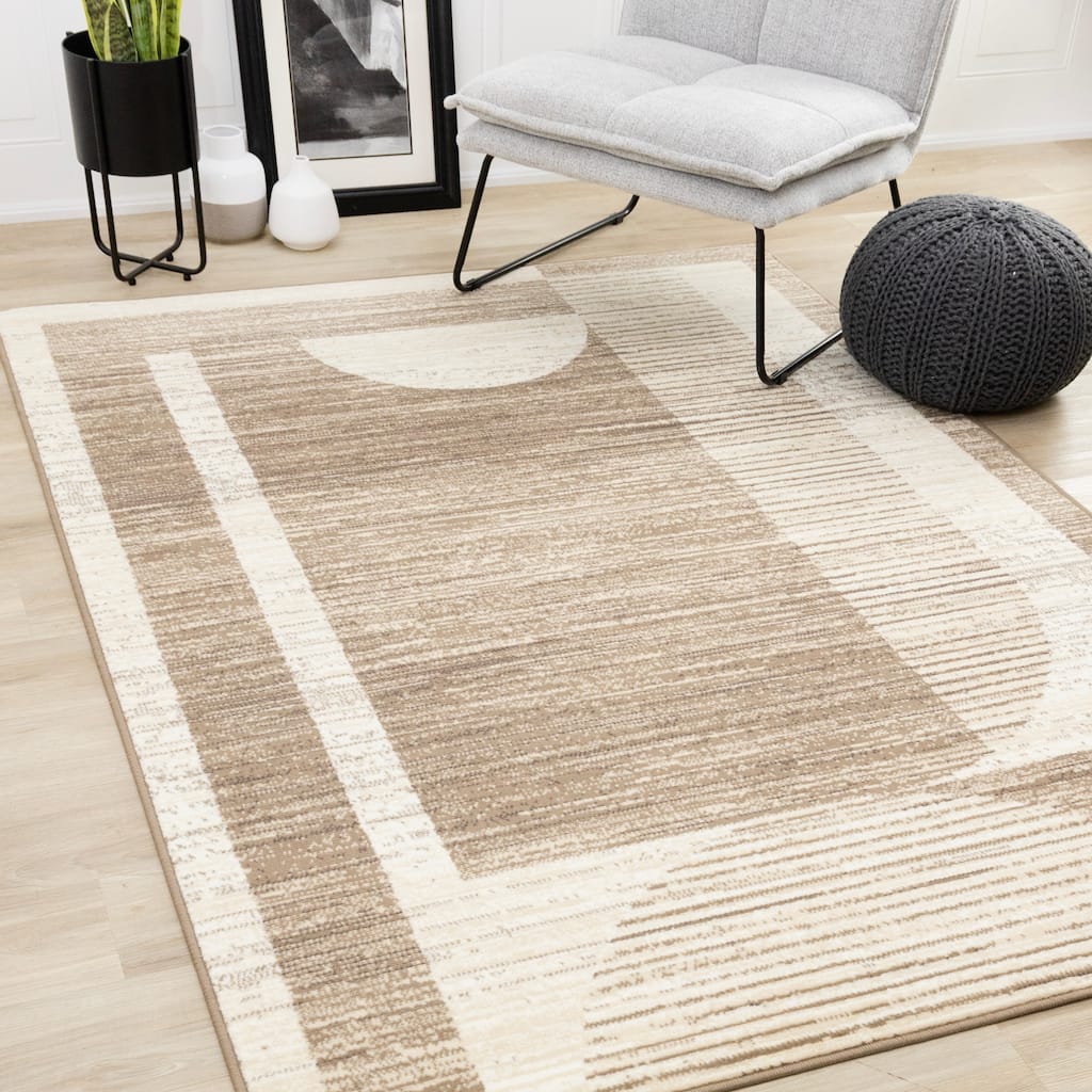 Forte Brown Beige Cream Abstract Geometric Design Rug, 5'3" x 7'5"