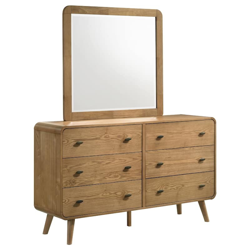 Robyn 6-drawer Bedroom Dresser and Mirror Light Ash - Dresser With Mirror (Brown) - 6-drawer