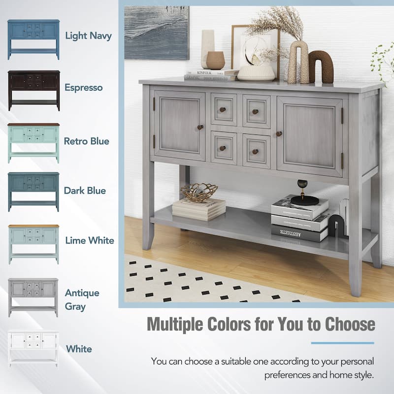Cambridge Series Ample Storage Vintage Console Table with Four Small Drawers and Bottom Shelf for Living Rooms