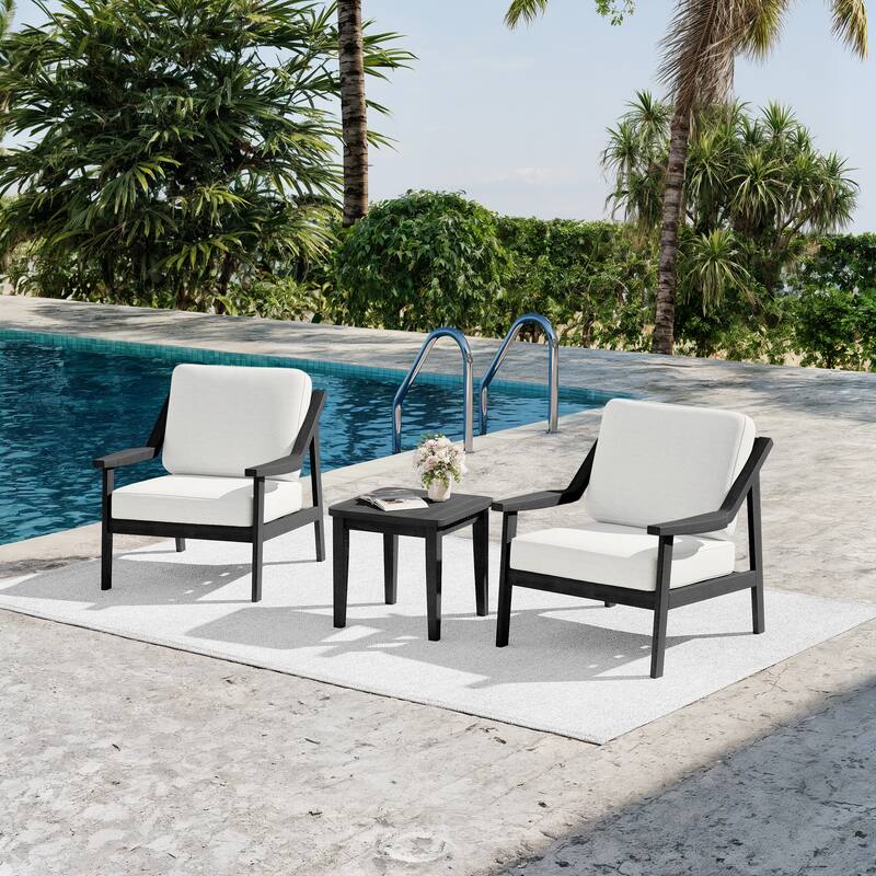3-piece Teak Modern Cushioned Club Chairs Set Patio Bistro Set