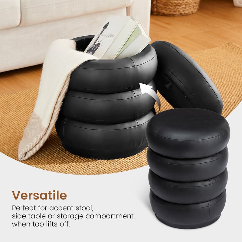 Glitzhome 19.5"H Leather Upholstered Storage Ottoman or Accent Stool