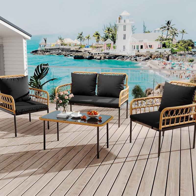 Outdoor 4 Pieces Patio Furniture Sets for Apartment, Bistro, Backyard, Porch - 4PCs - Black