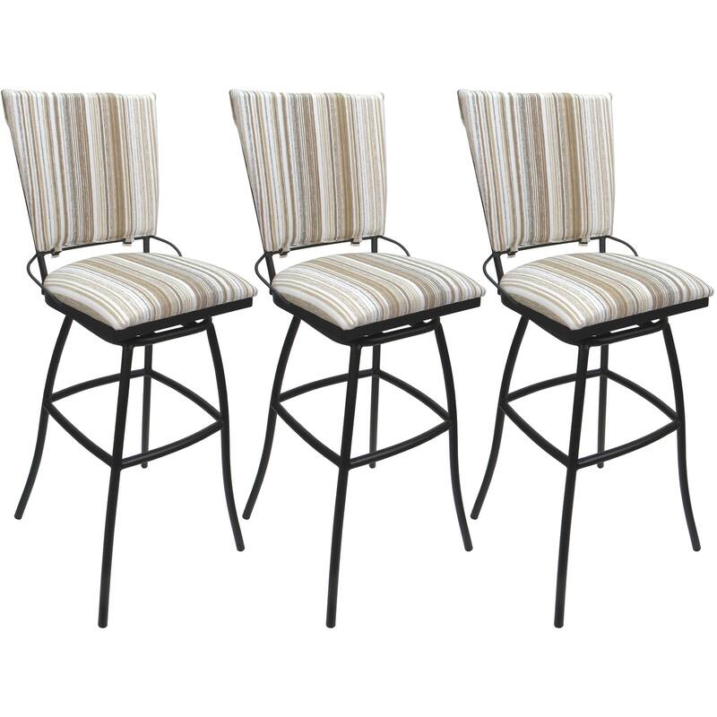 Set of 3 Outdoor Bar Stool Counter Extra Tall Jenna PB without Arms - Driftwood Whitelinen - Black - Counter Height