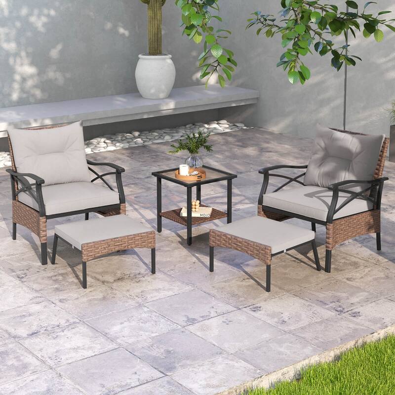 Costway 5 PCS Patio Furniture Set with 2-Tier Coffee Table & 2 - See Details