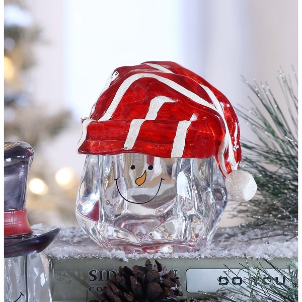 Set of 2 Clear and Red Snow Man Knit Hat Candy Jar Christmas Tabletop Decor 5.25" - N/A