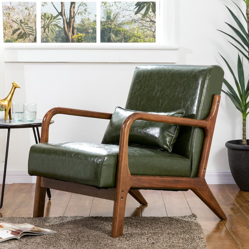 Glitzhome 30.75"H Mid-Century PU Leather Armchair with Ottoman Set