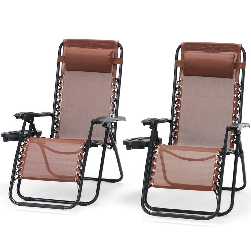 Zero Gravity Lounge Chair Set of 2 – Outdoor Folding Recliners with Cup Holder, Adjustable Headrest, Weather-Resistant Fabric