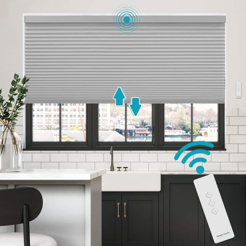BlindsAvenue Motorized Cellular Shade, Remote Control, Blackout Gray - 58.5" W x 72" H - Gray Standard