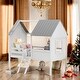 preview thumbnail 16 of 43, Twin Size Multi-Functional Children's House Bed With Roof And Two Side Windows Gray
