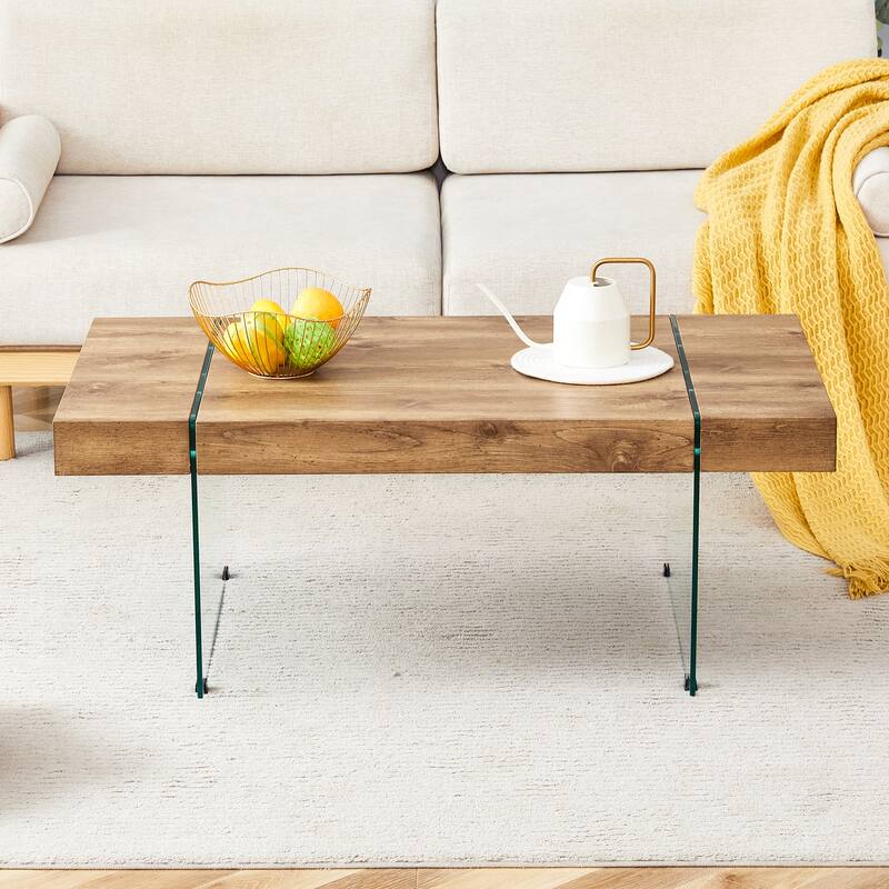 Roomfitters White Marble MDF Coffee Table with Tempered Glass Legs, Side or Display Table for Modern Living Room