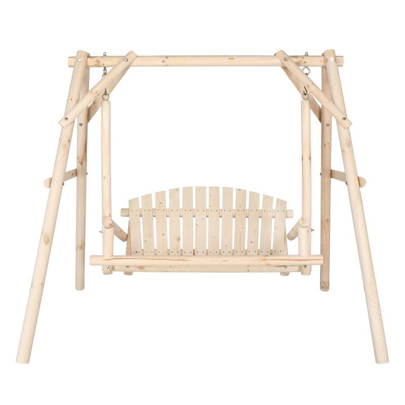 78 In. 2-Person Wood Patio Swing With Stand