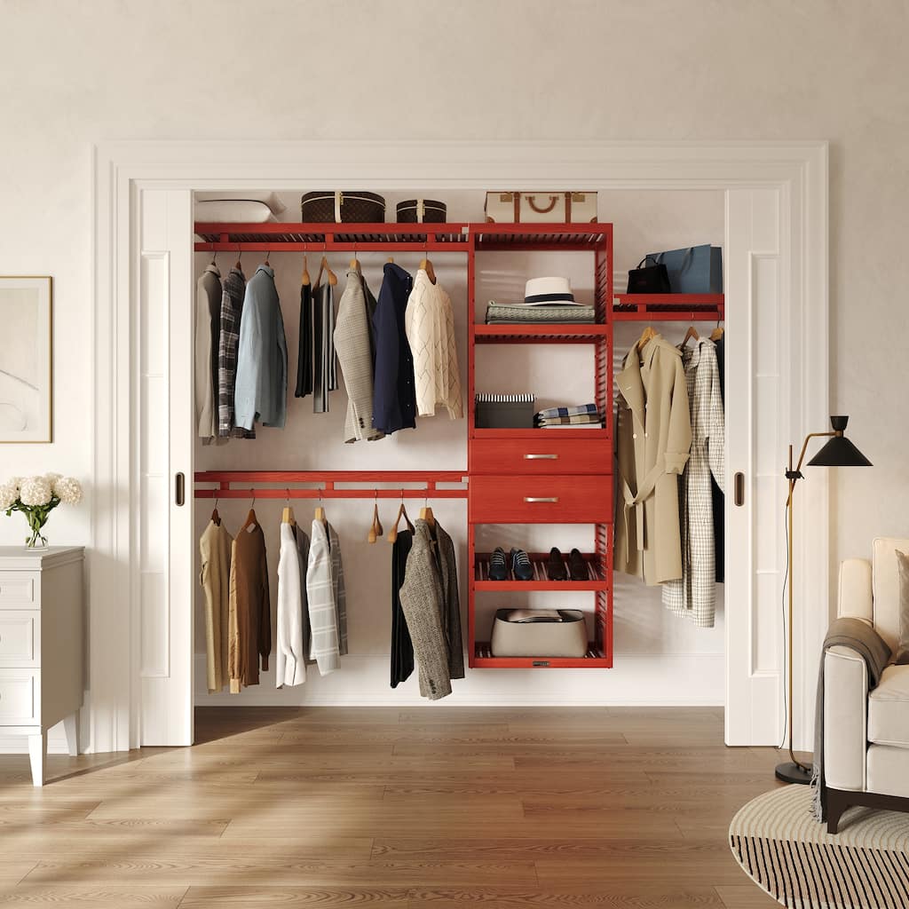 John Louis Home Solid Wood Reach-In Simplicity Closet Sytem with 2-Drawers Red Mahogany