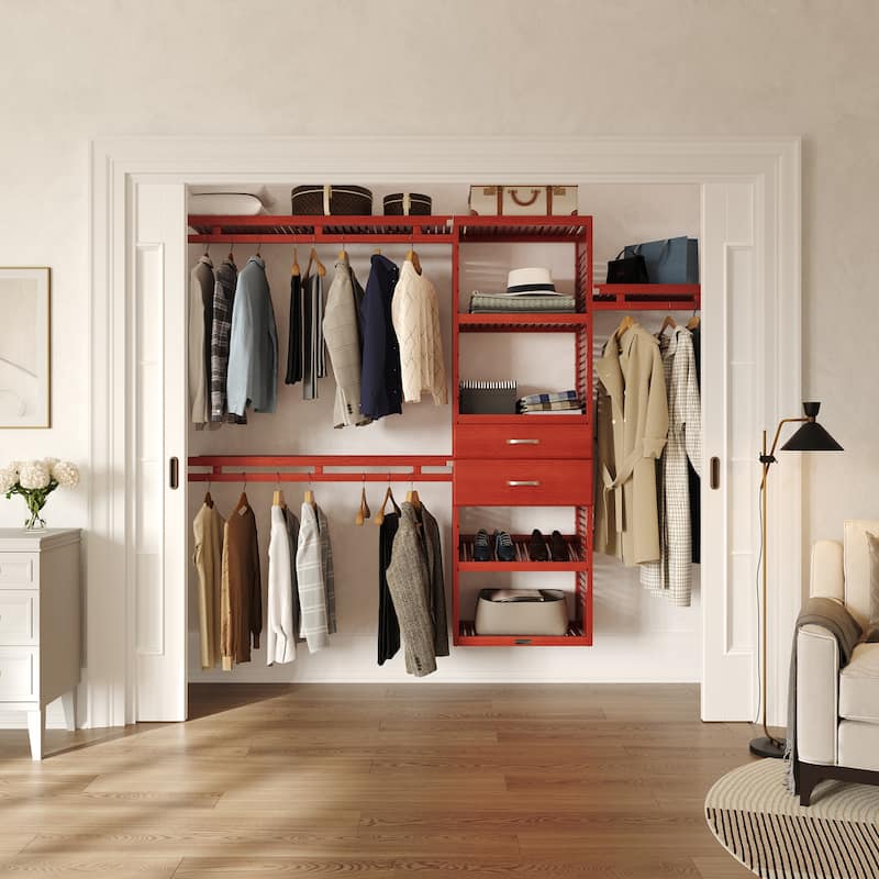 John Louis Home Solid Wood Reach-In Simplicity Closet Sytem with 2-Drawers Red Mahogany