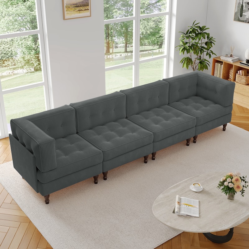 UIXE 4-Piece Corduroy Upholstered Modular Sectional Sofa for Living Room