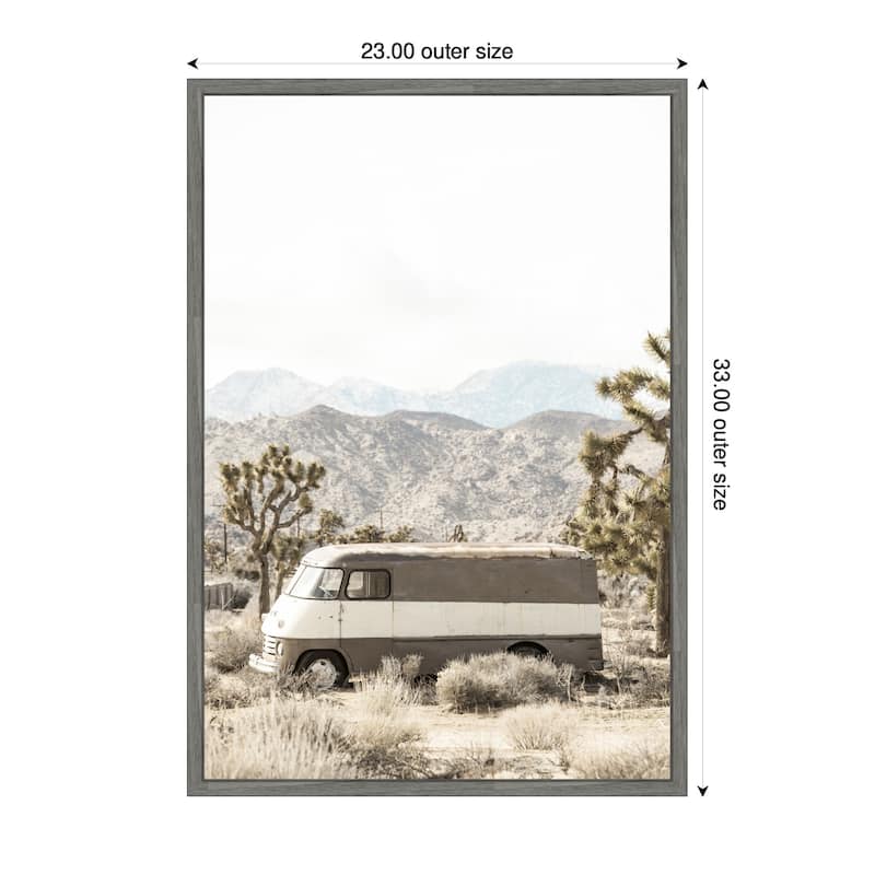 Kate and Laurel Sylvie Rustic Desert Vintage Van in Joshua Tree Framed Canvas by Saint and Sailor Studios