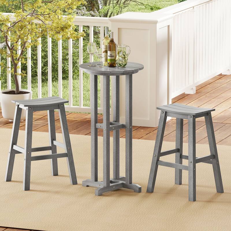 Gymax 3PCS Outdoor HDPE Bar Table & Chair Set for 2 w/ Footrests for - Grey