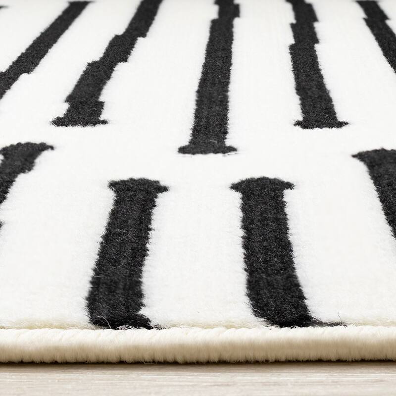 Forte Black White Stripes Area Rug