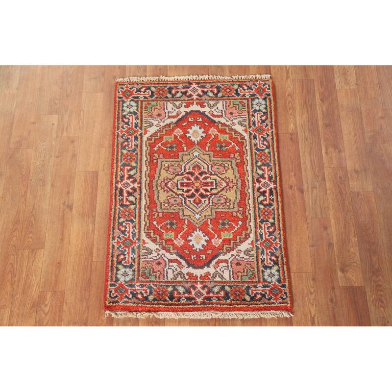 Hand Knotted Oriental 100% Wool Carpet Traditional Medallion Red Heriz (serapi) Area Rug - 3' 0'' X 2' 0''
