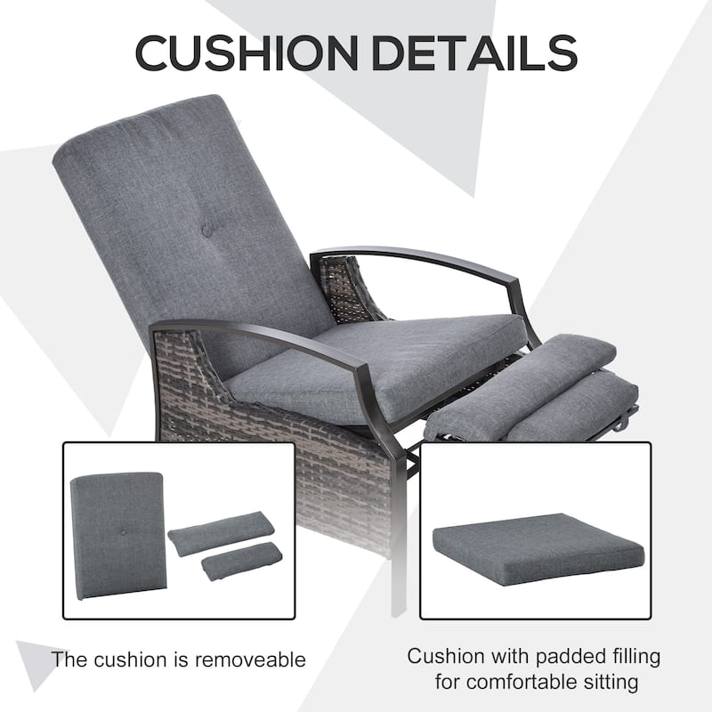 Outsunny Rattan Adjustable Recliner Chair with Hand-Woven All-Weather Wicker for Patio, Outdoor, Garden, Poolside