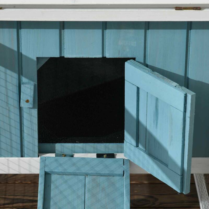 Outdoor Bunny Hutch with Waterproof Roof and Large Run Ramp Feeding Trough for 1-2 Small Animal - 61.5"L x 22.75"W x 26.75"H