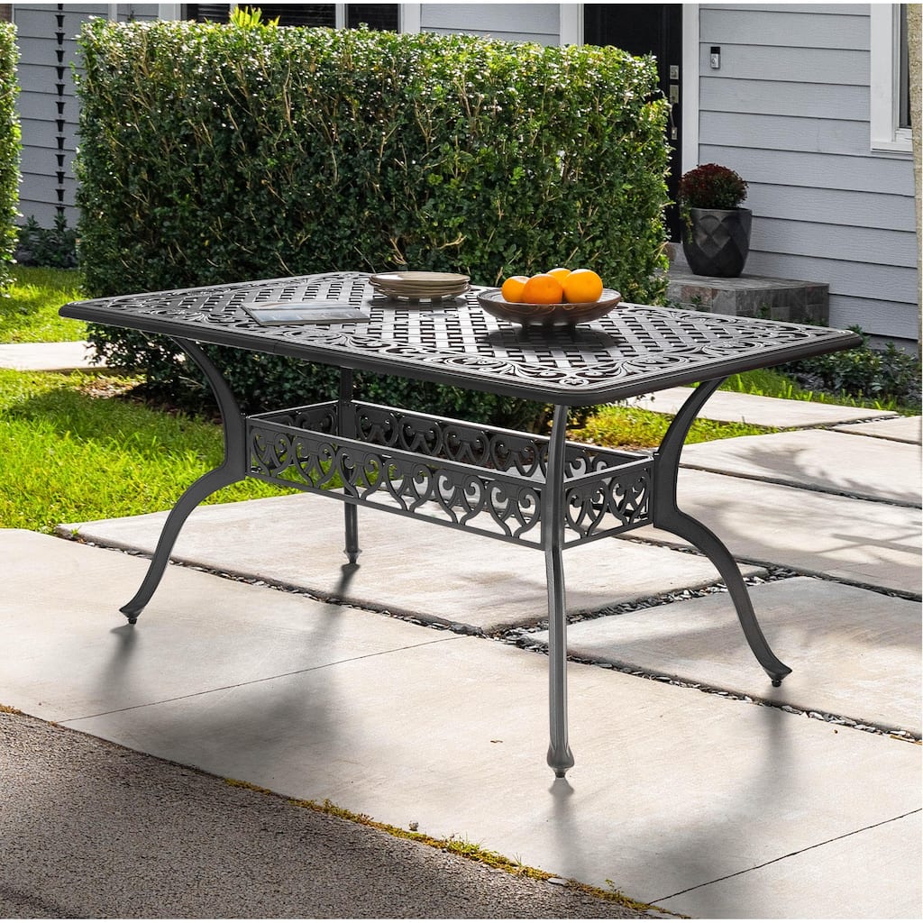 Outdoor Rectangle Cast Aluminum Dining Table with 2.09'' Umbrella Hole
