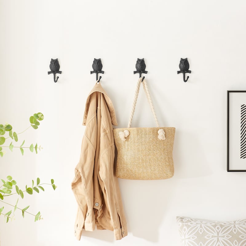 4 Piece Owl on Branch Decorative Wall Hook Set