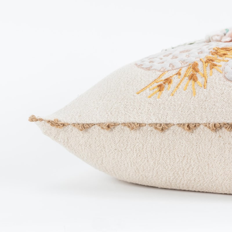 HomeRoots 20" Beige and Green Thanksgiving Cotton Pillow With Applique, Embroidery Edges