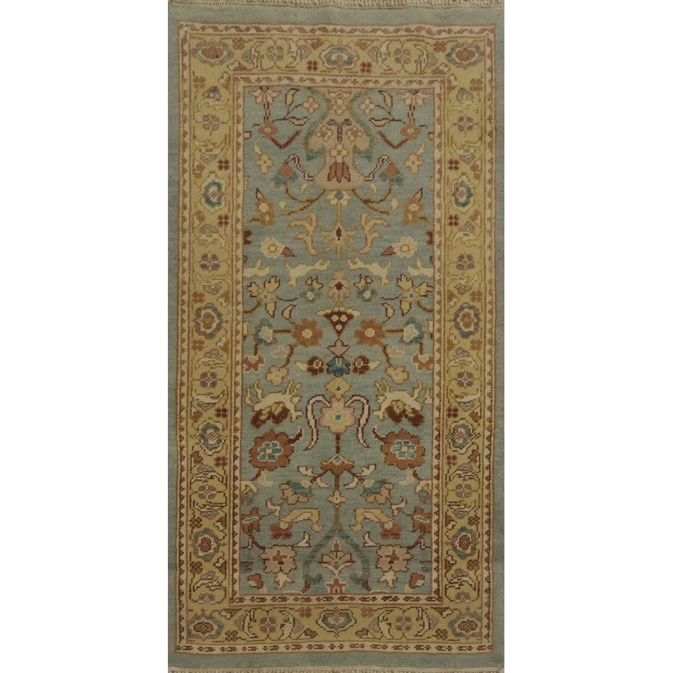 Hand Knotted Oriental 100% Wool Carpet Traditional All-Over Navy Blue & Blues Ziegler Area Rug - 3' 10'' X 2' 0''