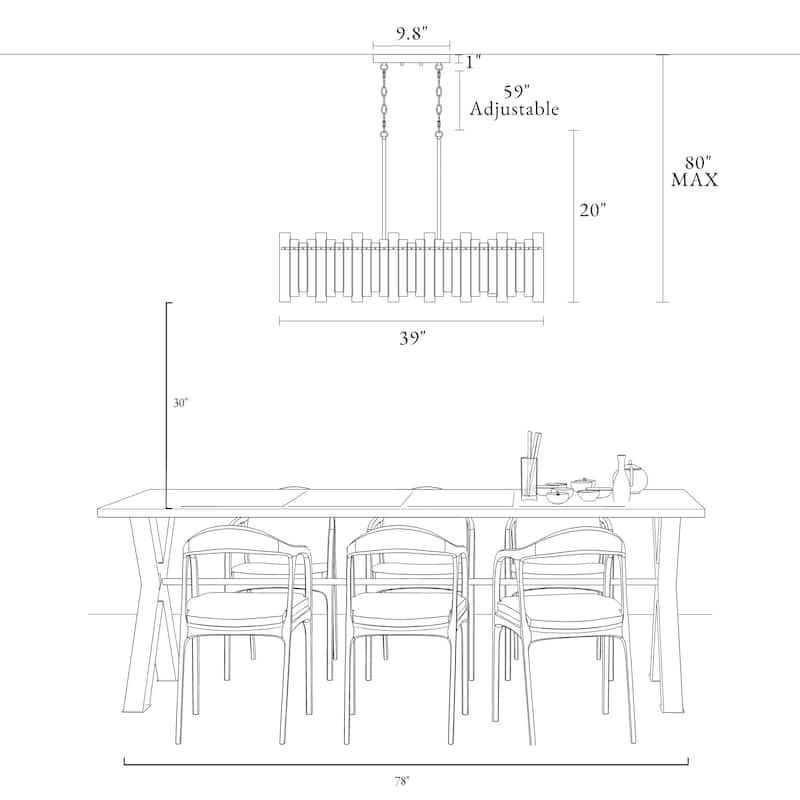 Modern Gold 6-Light 39 IN Glass Island Chandelier for Kitchen Island Dining Room - 39" W x 9.8" D x 9.8" H