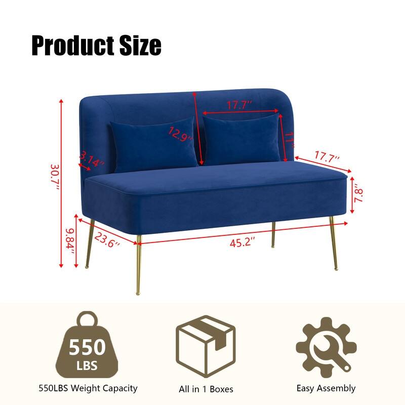 Tuft Velvet Thick Cushion Metal Loveseat