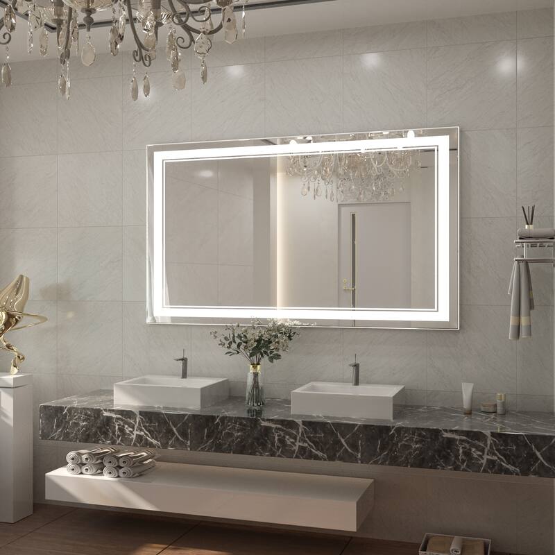 Keonjinn LED Front Light Bathroom Vanity Wall Mirror, 3 Color Temperatures, Anti-fog