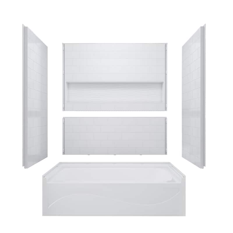 60" x 32" 4-Piece Direct-to-Stud Alcove Tub Surround in White
