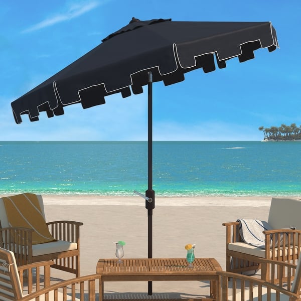 slide 2 of 10, SAFAVIEH Outdoor Living Zimmerman 11Ft Round Market Umbrella Navy/White