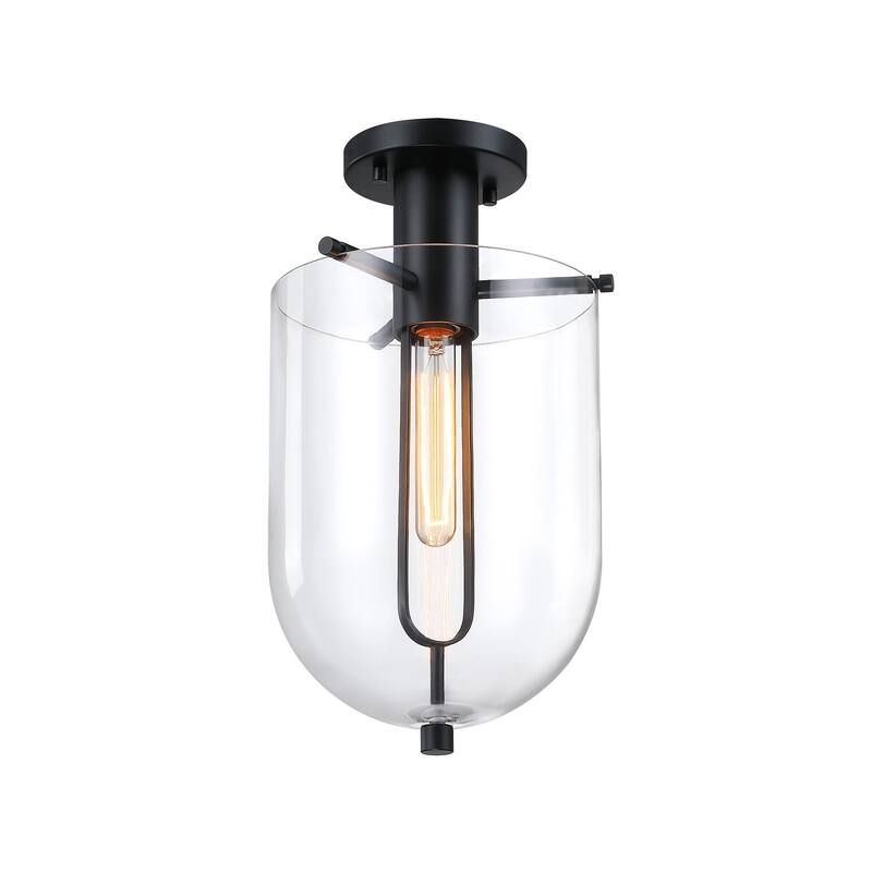 Skylar 10 in. Matte Black Transitional Semi-Flush Mount with Clear Glass Shade for Hallways