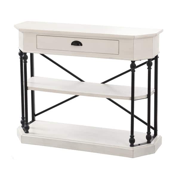 Stylecraft 3 Tier Single Drawer Antique White Clipped Corner Console Table Black Metal Frame Overstock 20730481