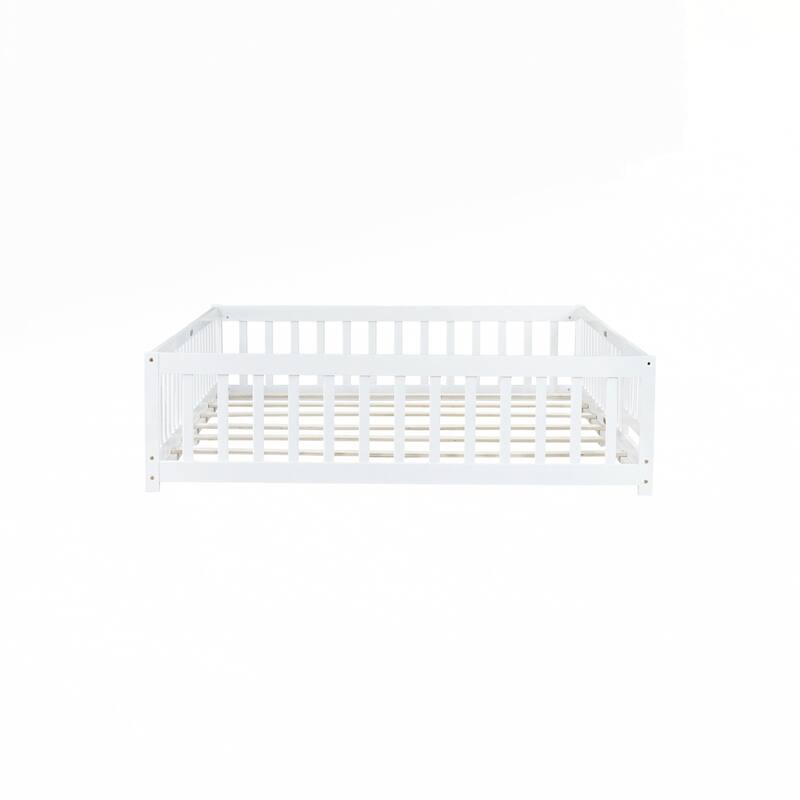 Rubber Wood Floor Bed with Safety Guardrails