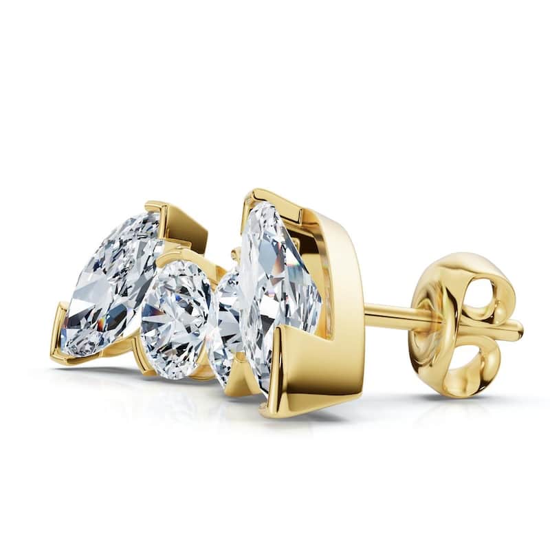 Bliss Diamond 2Ct Toi Et Moi Round & Marquise Diamond Earrings Gold 18" Lab Grown - Yellow