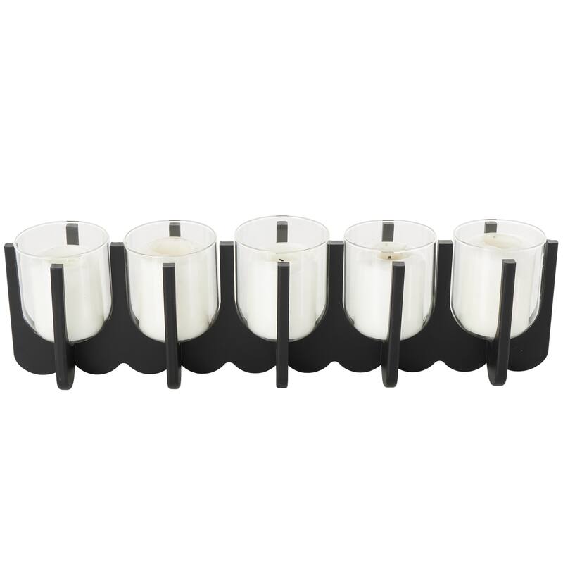 Wooden Hurricane 5 or 3 Slot Candle Holder - Black - Roche River Decor - Black - 23"W, 7"H