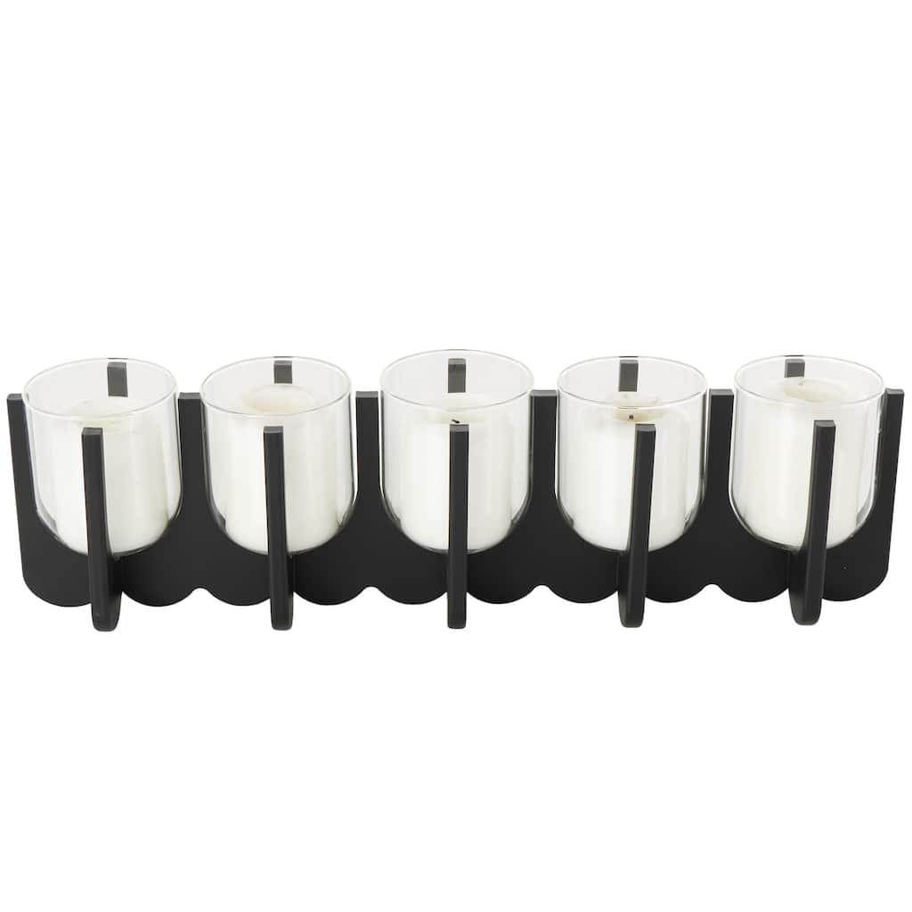 Wooden Hurricane 5 or 3 Slot Candle Holder - Black - Roche River Decor