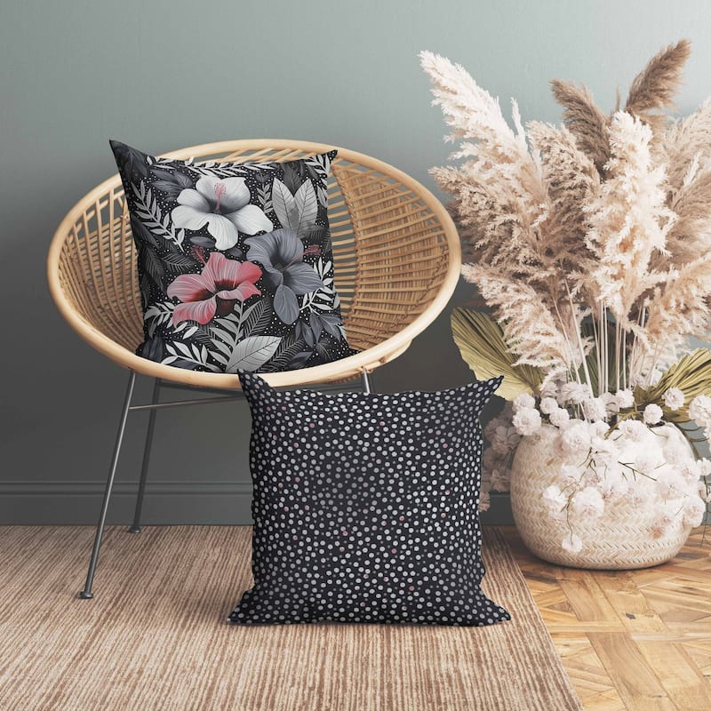 Floral Dots Faux Suede Reversible Throw Pillow Gray and Red
