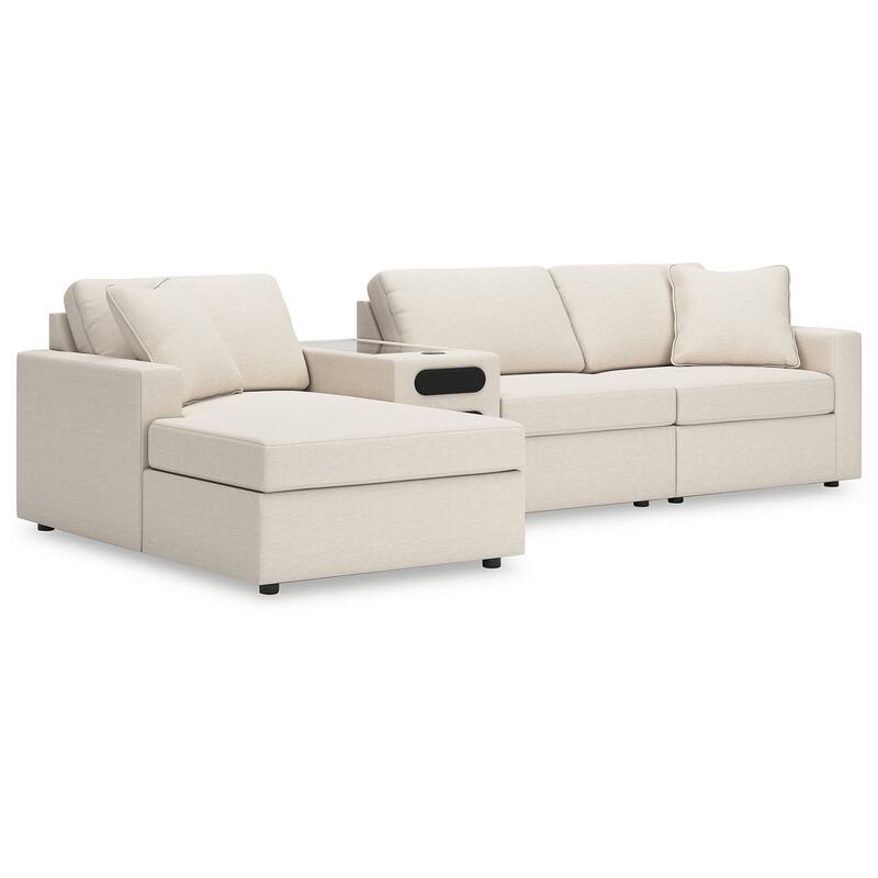 Signature Design by Ashley Modmax 4-Piece Sectional with Chaise and Audio Console - 126"W x 68"D x 36"H - White - Left Facing